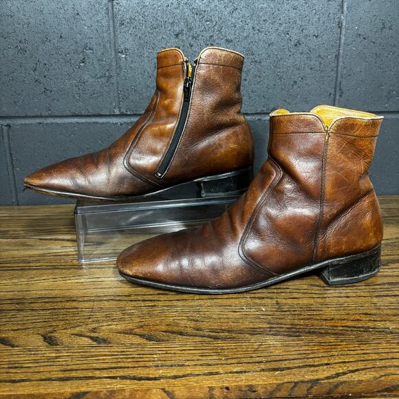 Vintage Men’s Brown Leather Ankle Boots 13A Narrow Square Toe USA Union Made main image 6